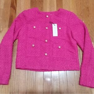 Rachel Zoe cropped pink twill lady jacket